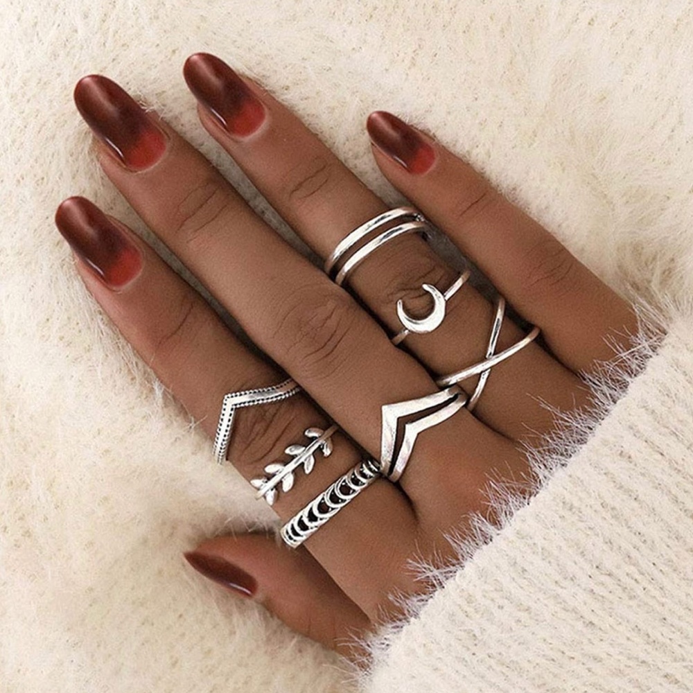 7 Pc Set Silver Bohemian Knuckle Midi Finger Stacking Rings ~ Retro Boho Bundle
